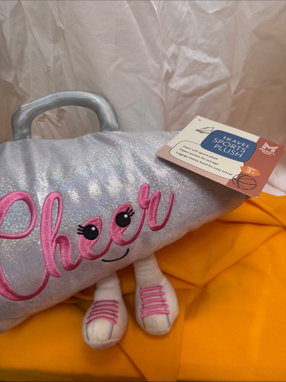 Silver Cheer Travel Plush Bag with Pink Embroidery